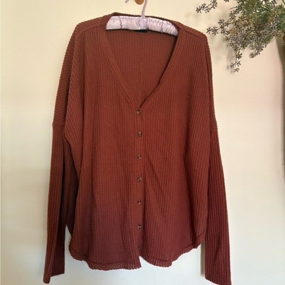 Oversized Urban Outfitters Rust Brown Button-Up Cardigan-Medium